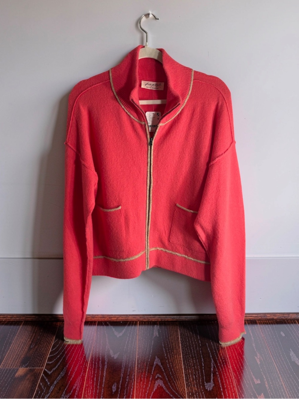 Free People Dayglo Combo Women's Pink/ Rose Zip-Front Cardigan Sweater